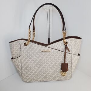 New MICHAEL KORS Saffiano Jet Set Logo Large Chain Shoulder Bag Designer Purse